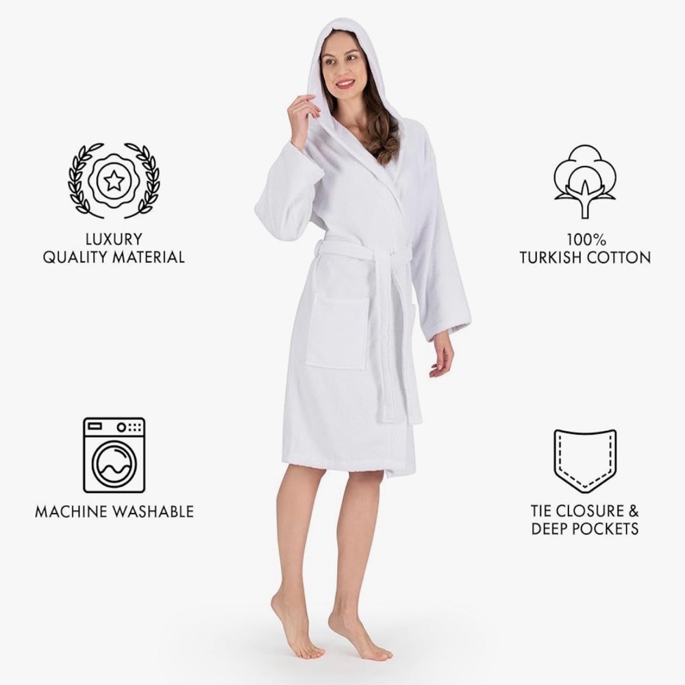 NWT - Nine West Luxury Turkish Cotton Hooded Robe - Unisex XL - Picture 3 of 9